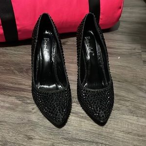 Black jeweled heels